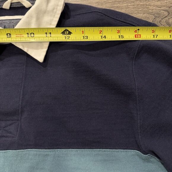 LL Bean Rugby Shirt Sz S Striped Logo Spell Out Contrast Blue Green Collar Polo - Picture 5 of 8